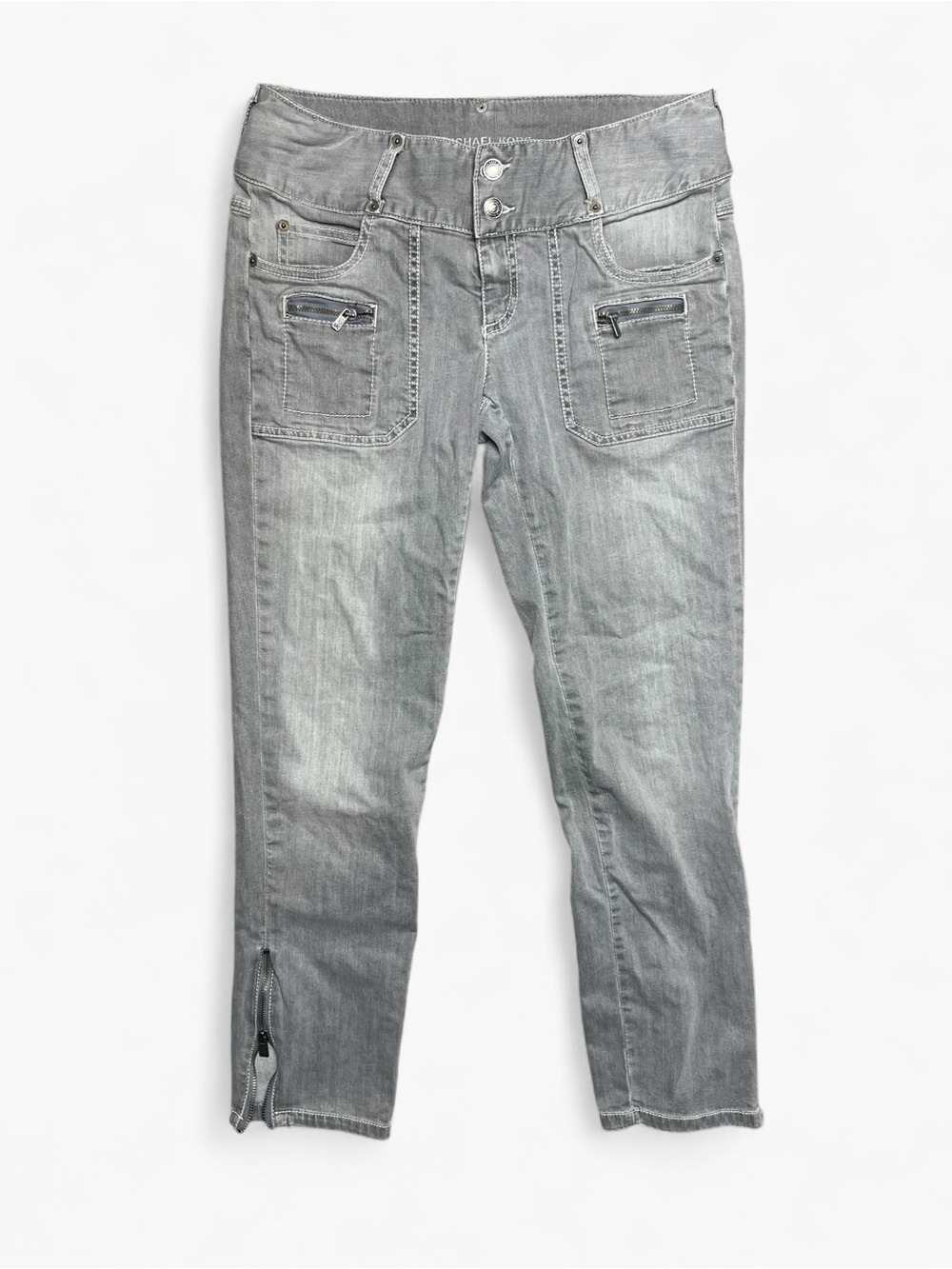 Y2K Michael Kors Gray Cargo Zipper Pocket Skinny Jeans Size 6